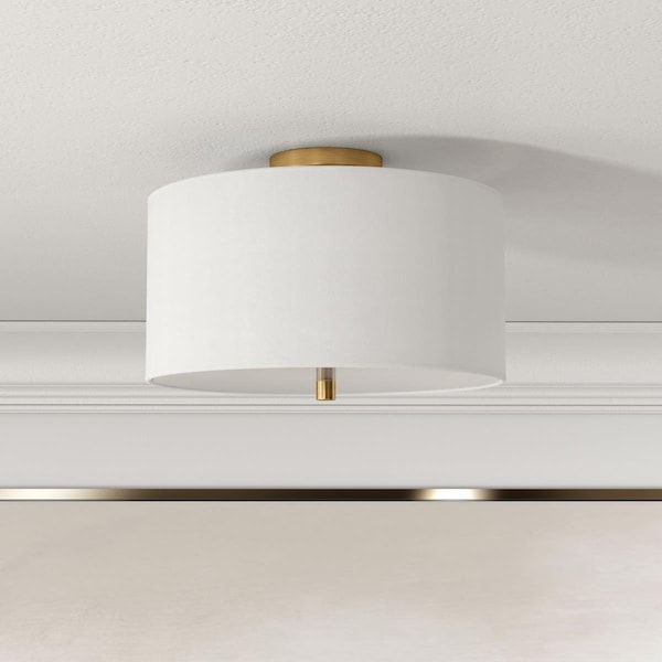 Hudson & Canal 16 in. Ellis Flush Mount with Fabric Shade; Brass & White SF1503 - main